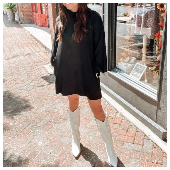 LAST ONE Boho Chic Black Cowl Neck cuff Sleeve Side pocket knit Dress - Picture 5 of 9